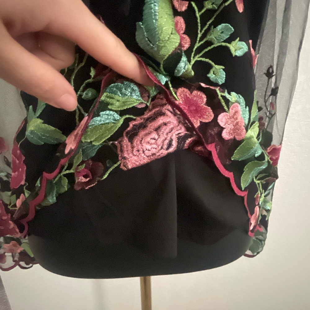 VENUS Black Blouse with Pink and Green Floral Design - Picture 5 of 8